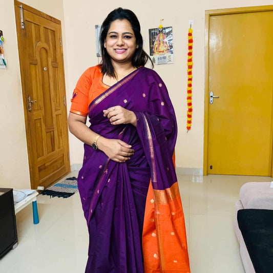 Purple with Orange Pure Cotton Saree