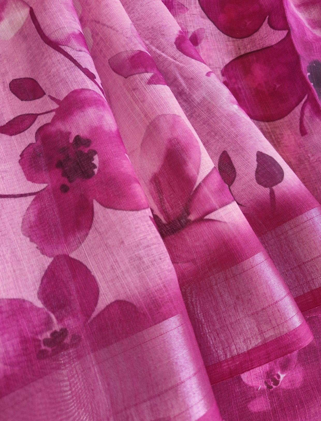 Magenta Floral Linen Saree