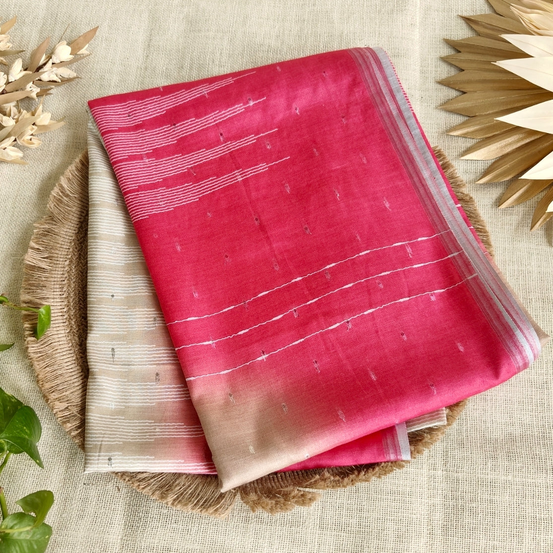 Pink with Beige Soft Cotton Saree