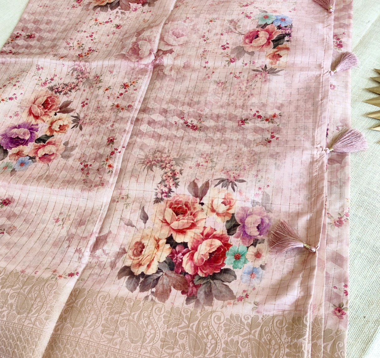 Blush Pink Floral Chappa Silk Saree