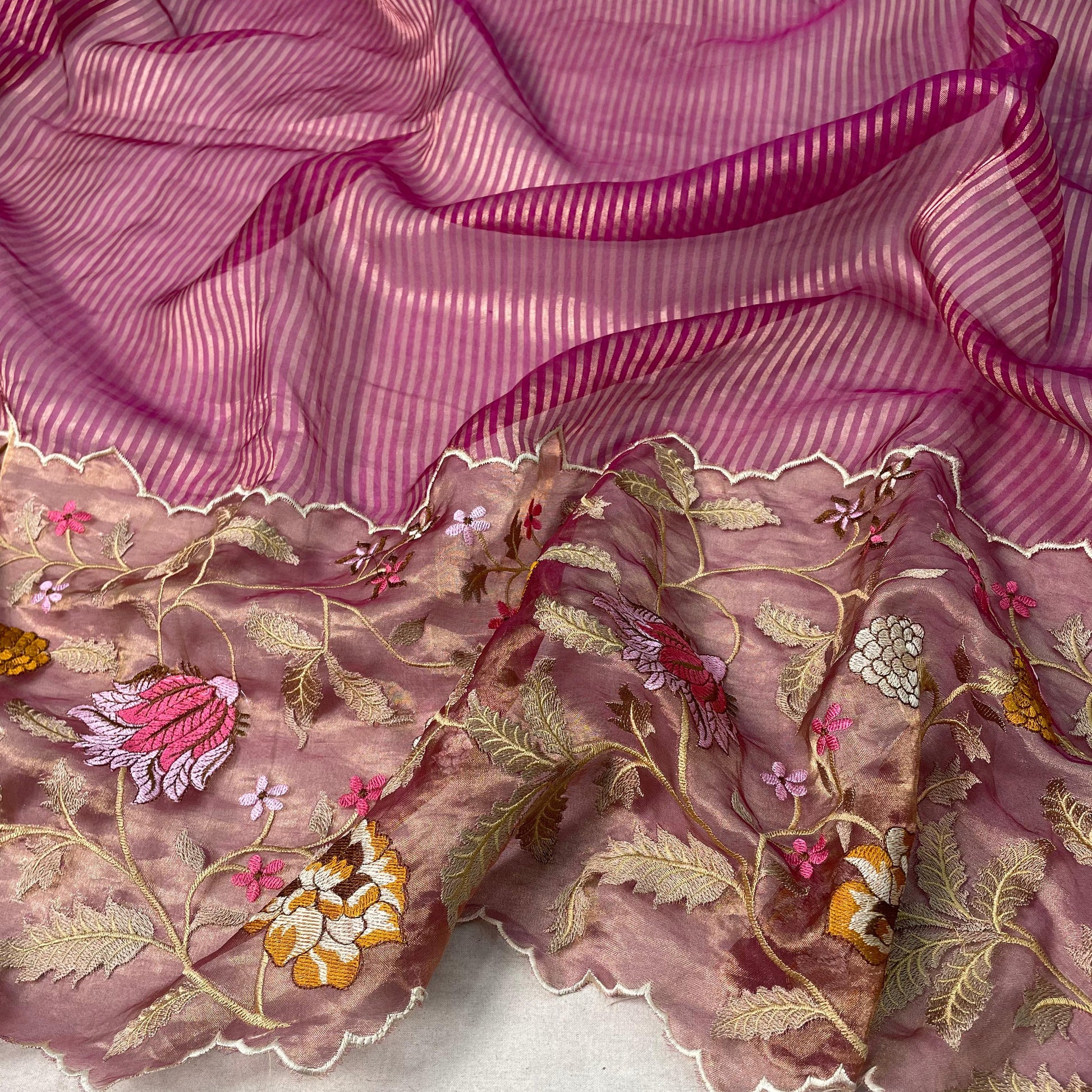 Magenta Pure Tissue Organza Embroidery Silk Saree