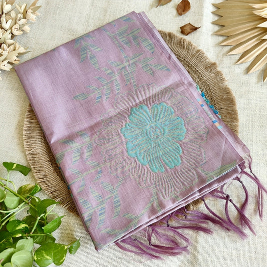 Mauve Floral Tussar Silk Saree