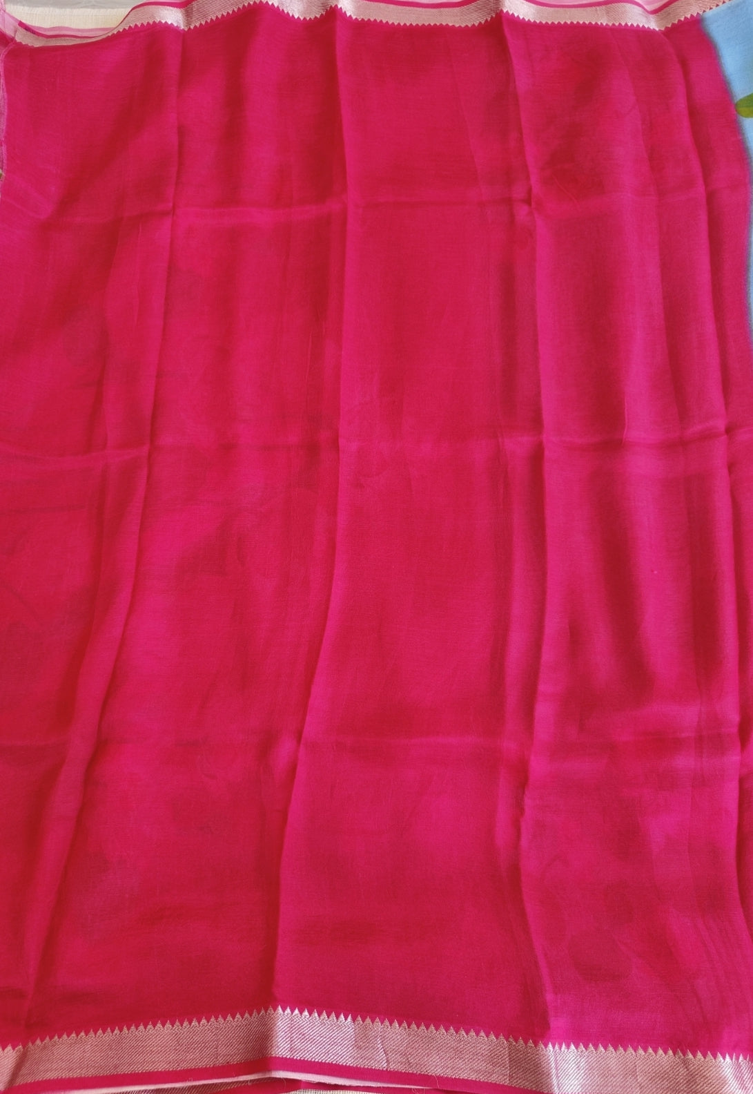 Sky Blue with Lotus Pure Mangalagiri Silk Saree