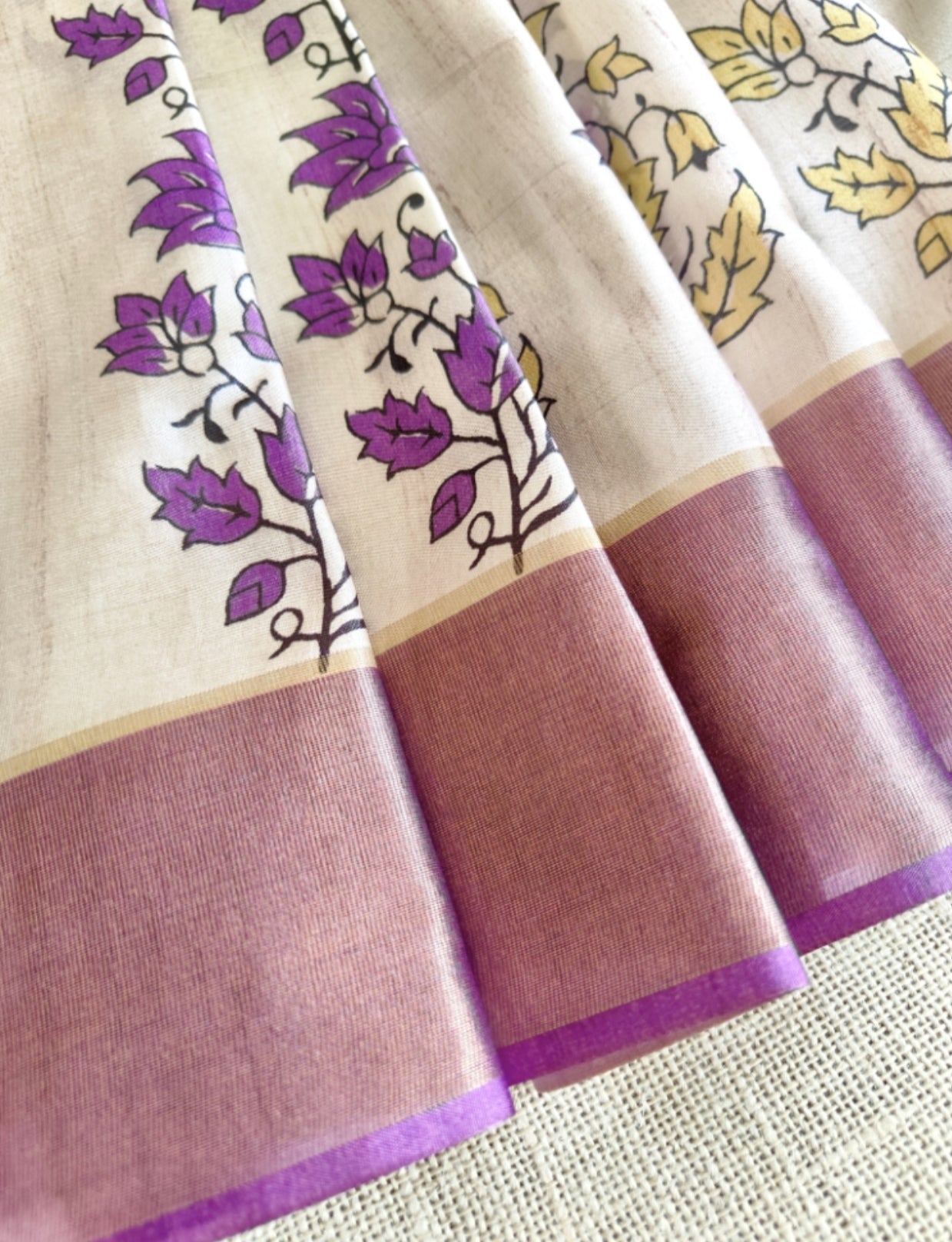 Purple Floral Semi Tussar Saree