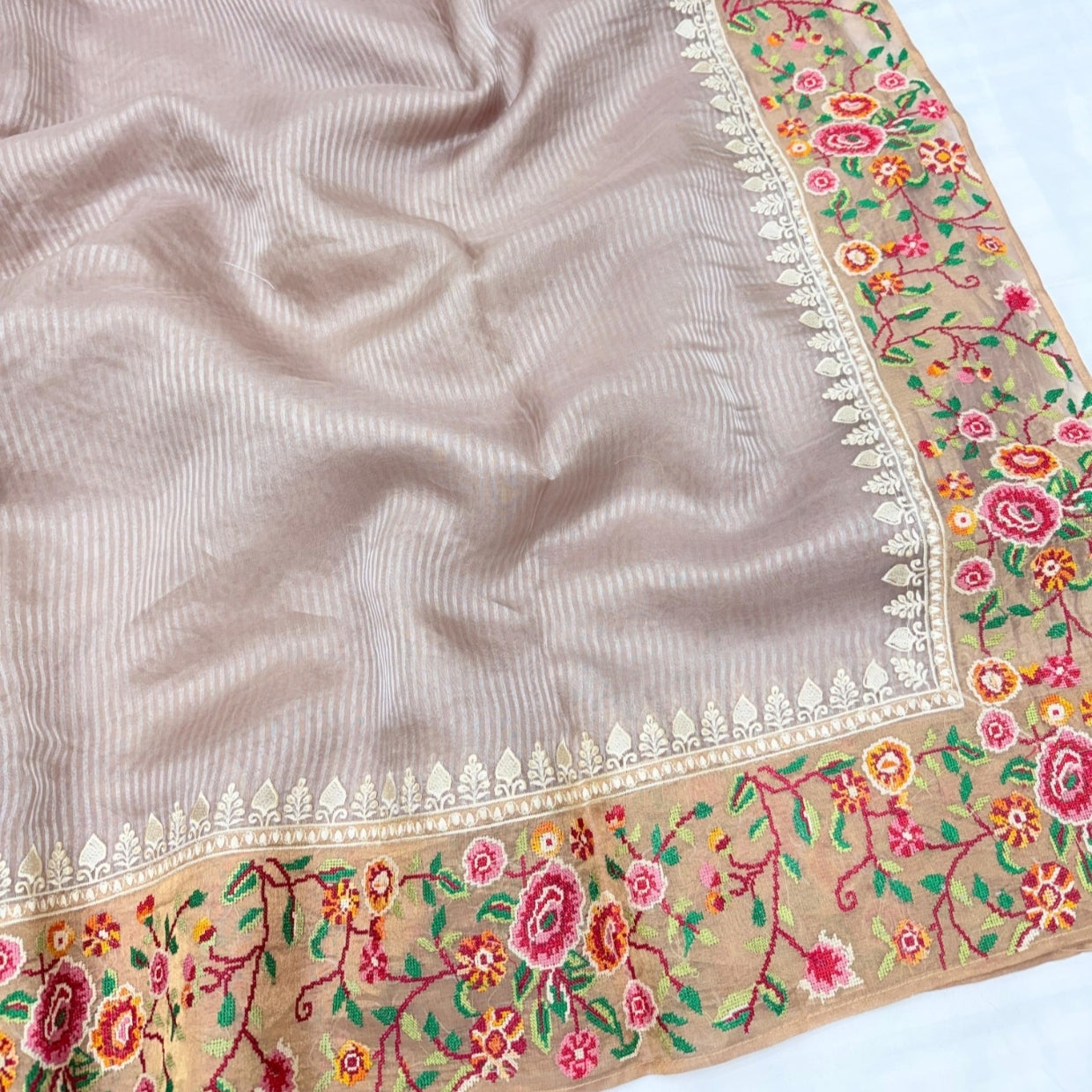 Mauve Pure Tissue Petit Embroidery Saree