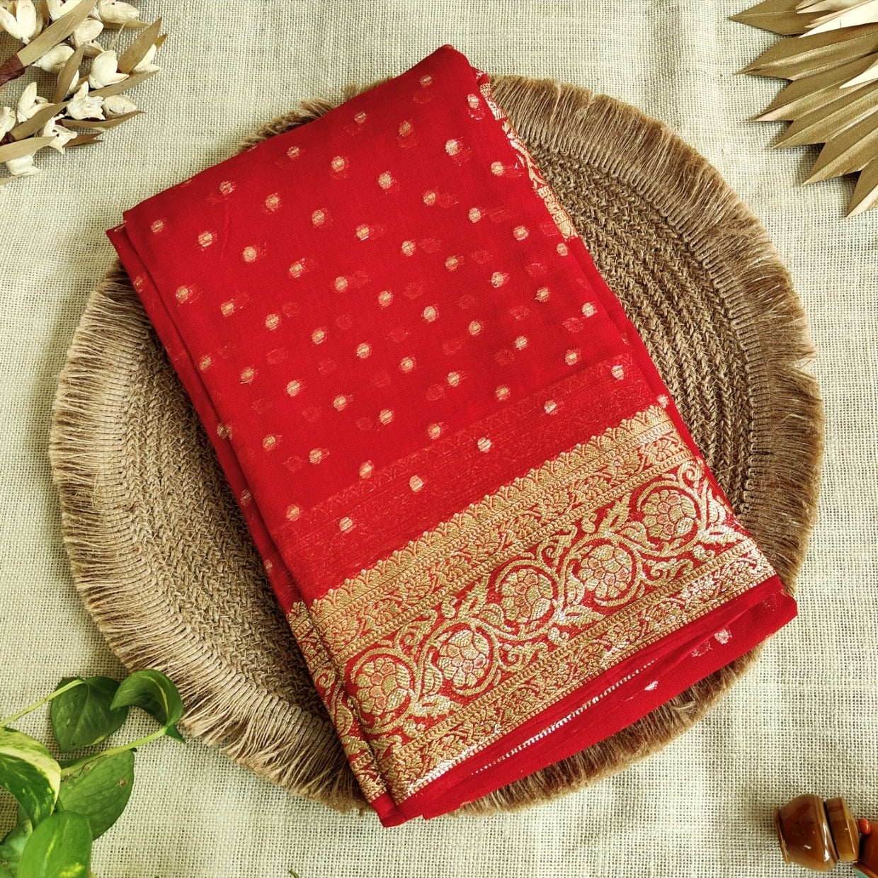 Red Viscose Georgette Saree