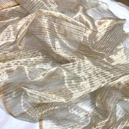Gold Ivory Stripes Pure Tissue Blouse Fabric