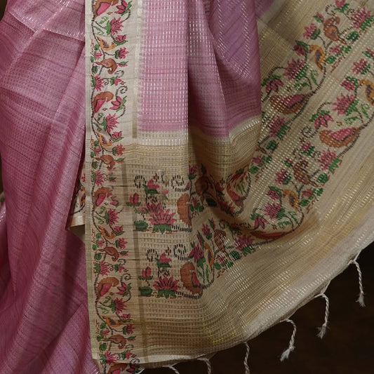 Rose Pink Pichwai Semi Tussar Saree