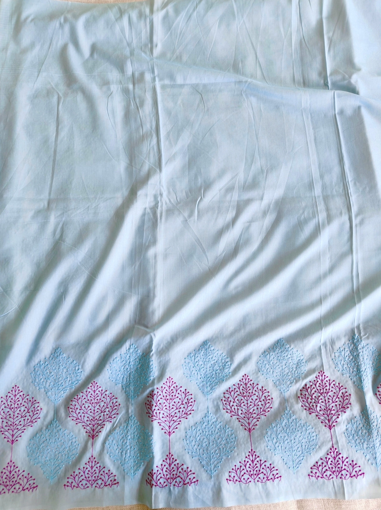 Sky Blue Muslin Floral Print with Embroidery