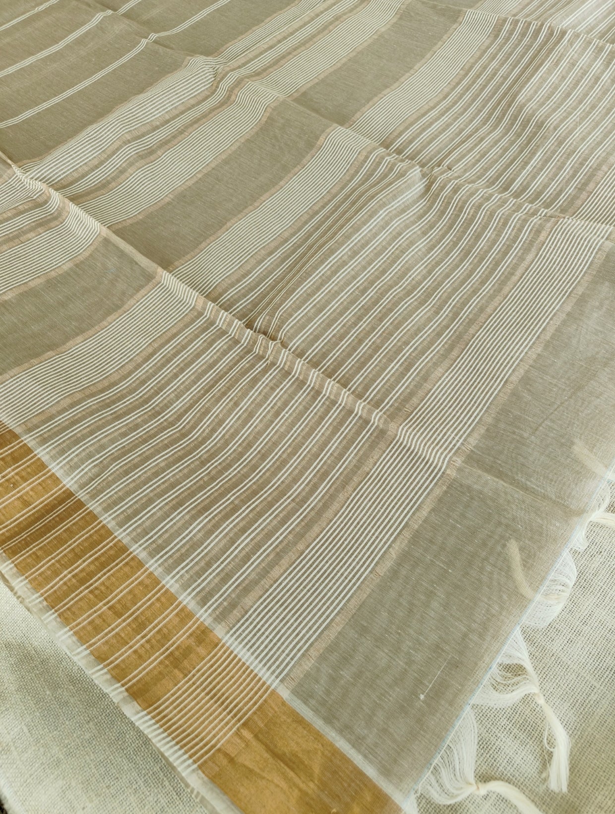 Beige Pure Jute cotton Saree