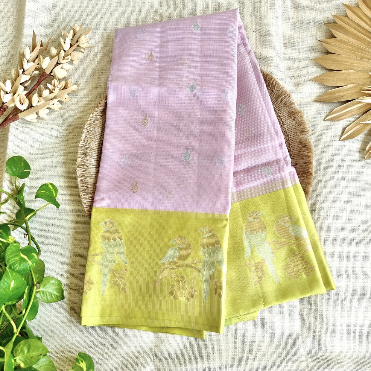 Pink Zari Kota Silk Saree
