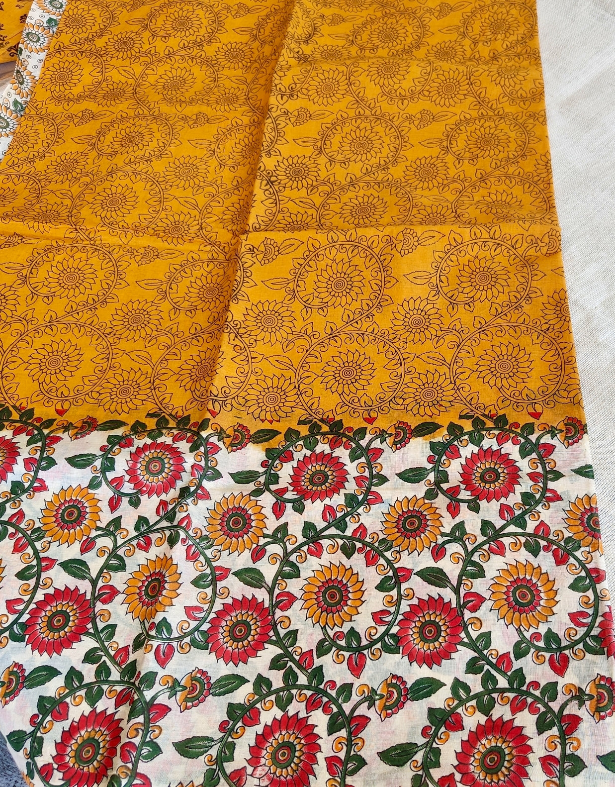 Yellow Floral Pure Cotton Saree