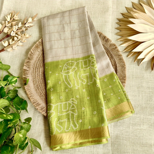 Parrot Green Semi Tussar Saree