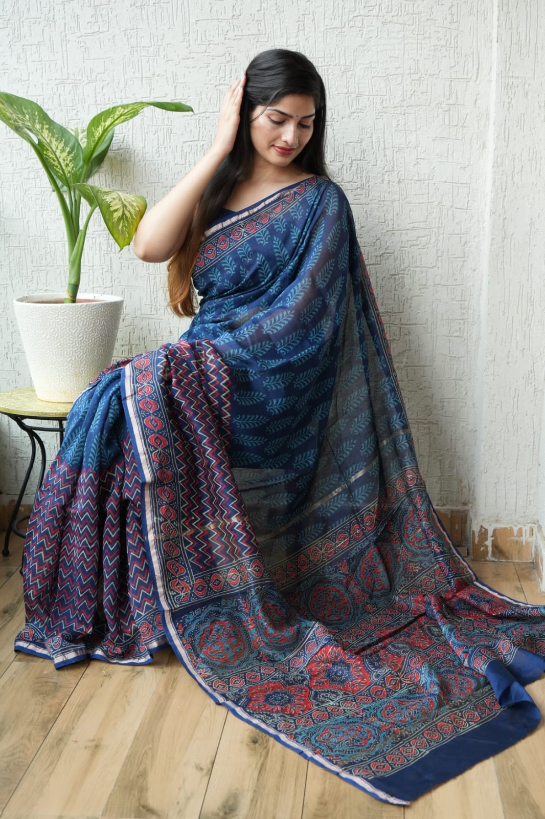 Indigo Chanderi Silk Cotton Saree