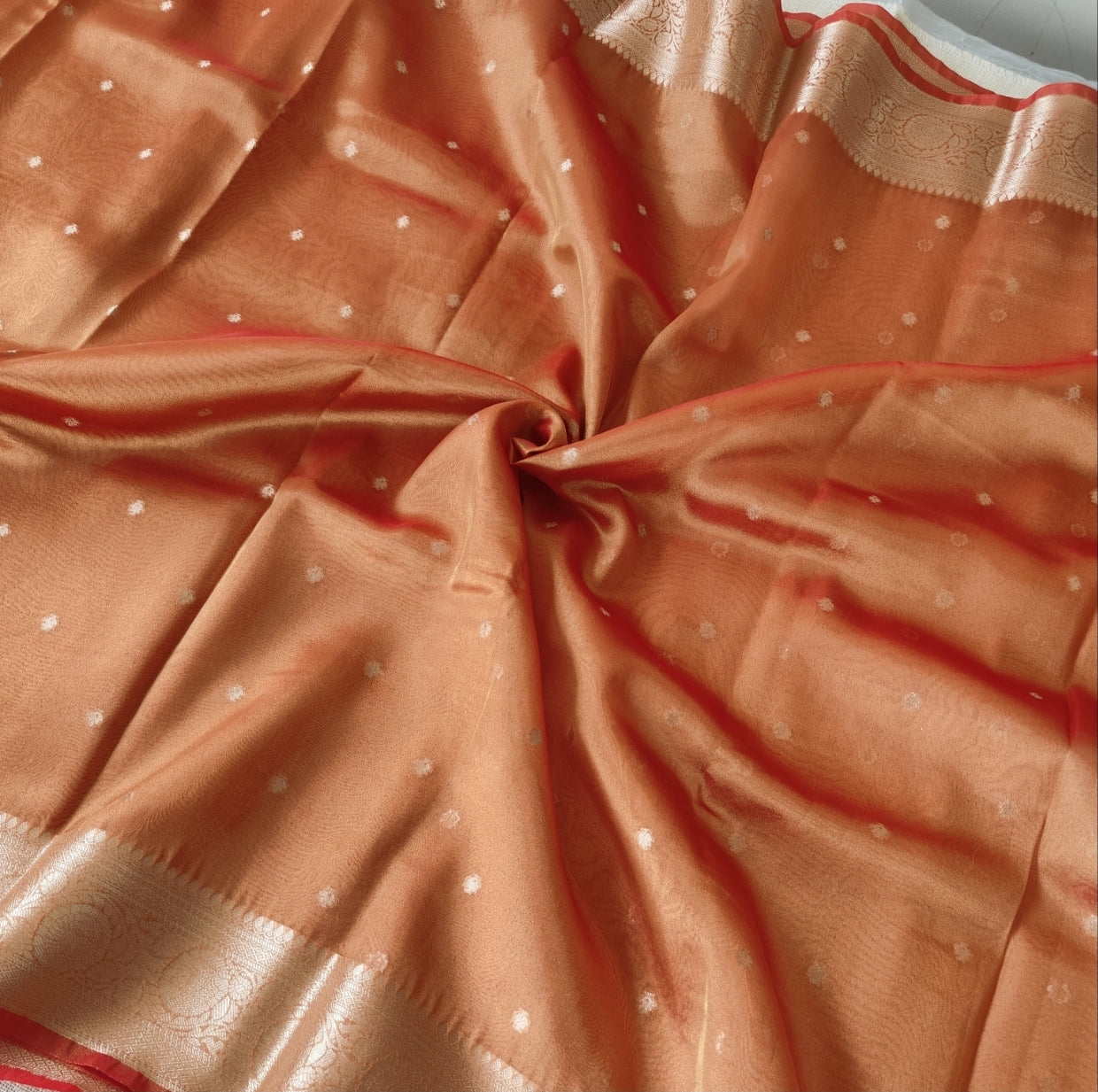 Orange Banarasi Tissue shimmer Silk Saree