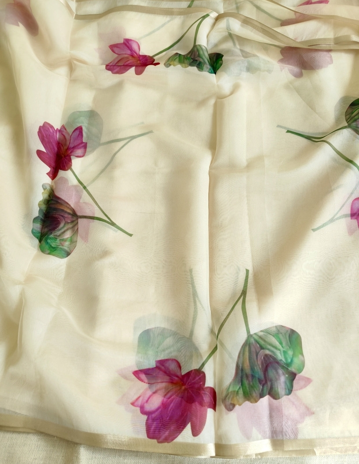 Beige Lotus Malai Chanderi Saree