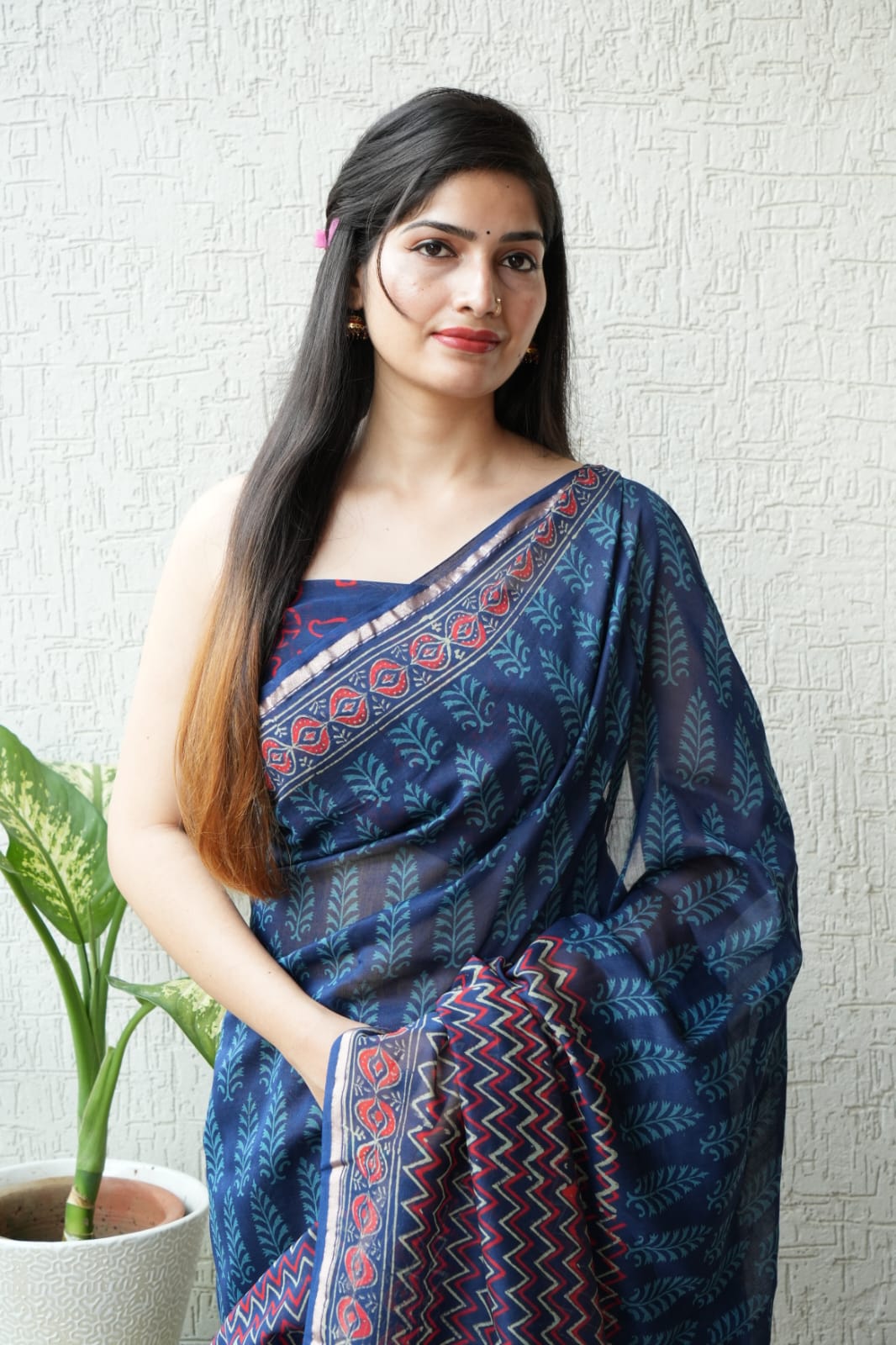 Indigo Chanderi Silk Cotton Saree