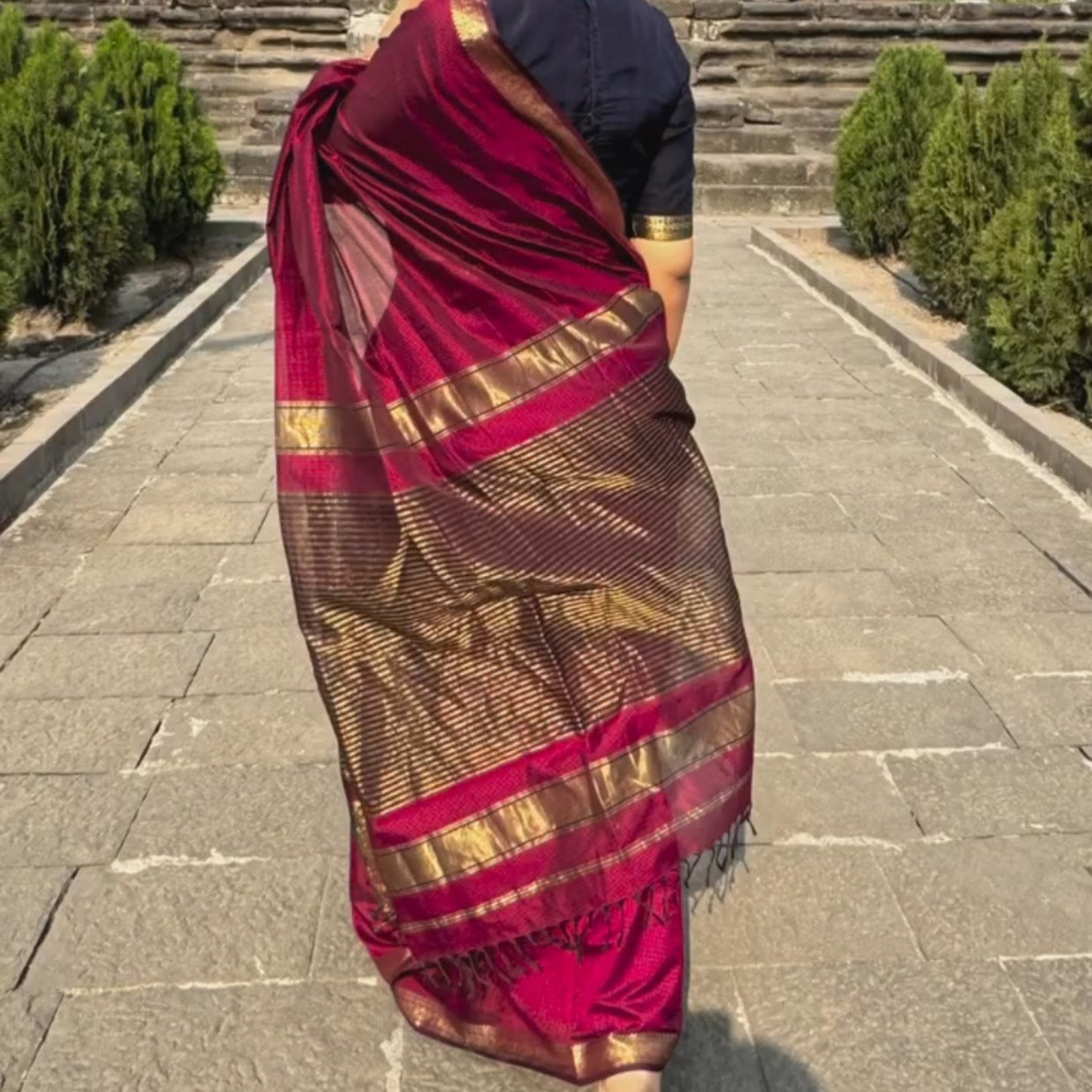 Maroon Garba Maheshwari Silk Cotton Saree