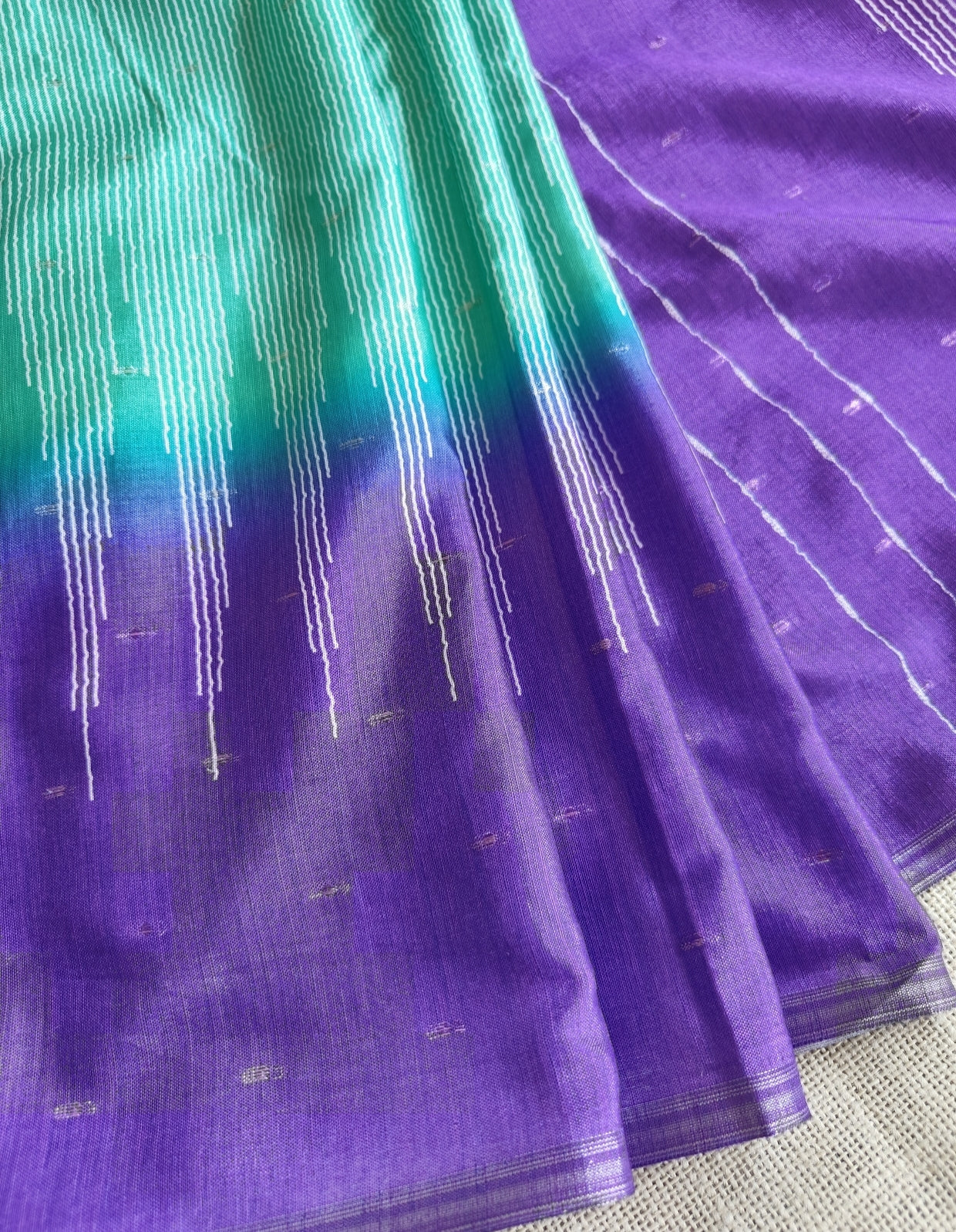 Purple with Green Soft Cotton Saree