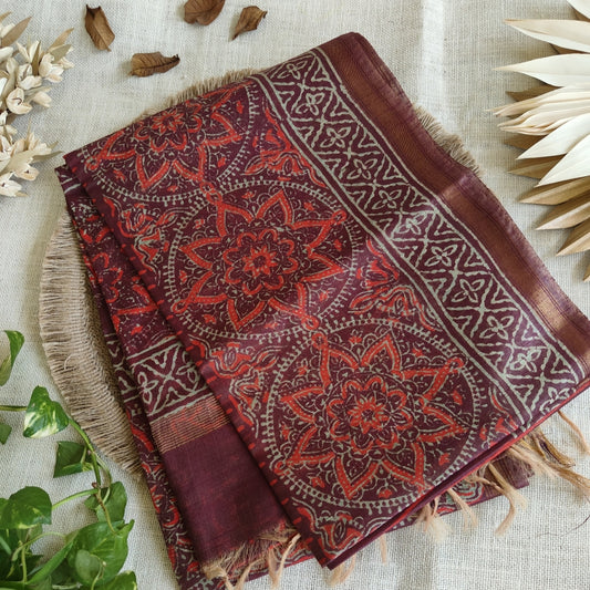 Maroon Semi Chanderi Silk Saree
