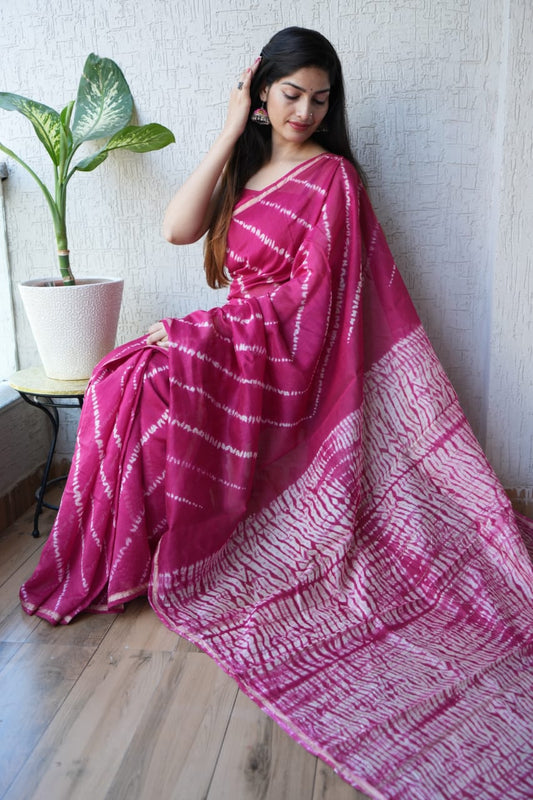 Pink Lehariya Chanderi Silk Cotton Saree