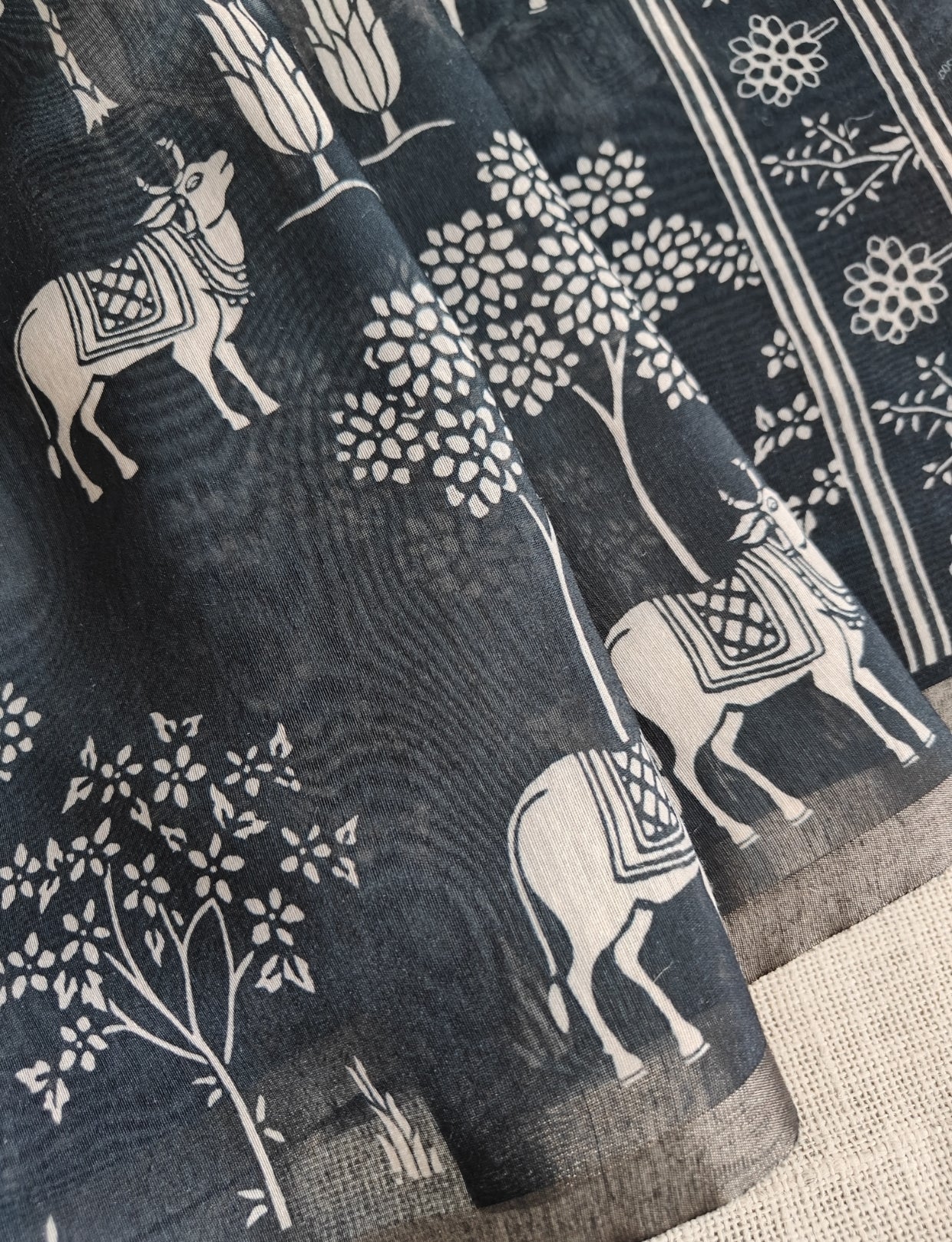 Black Chanderi Silk Pichwai Saree