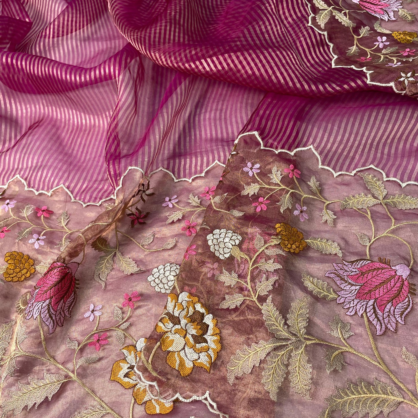 Magenta Pure Tissue Organza Embroidery Silk Saree