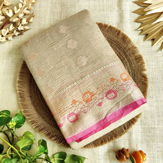 Ivory Crush Tissue Silk Saree