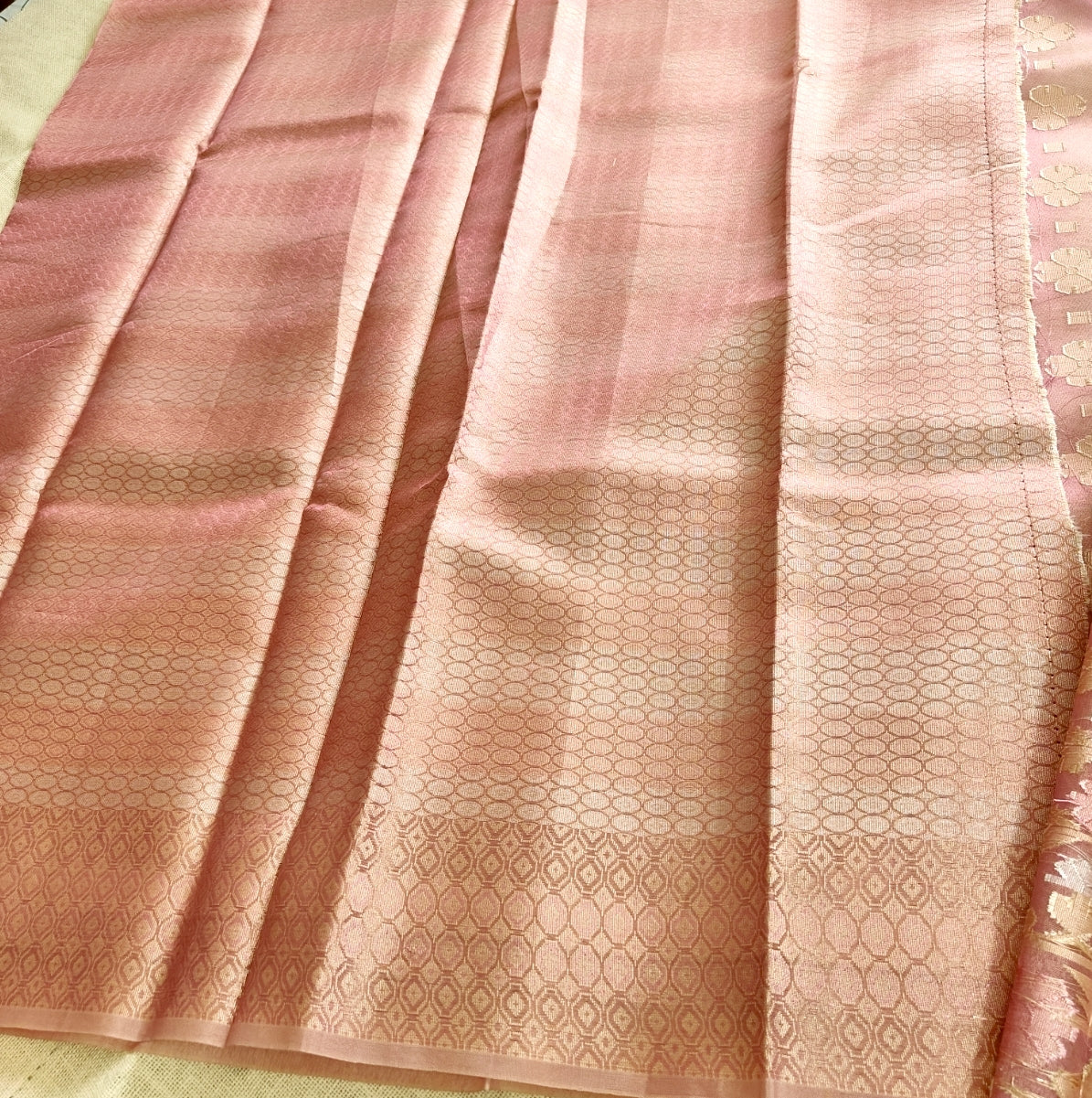 Onion Pink Shimmer Tissue Silk Saree