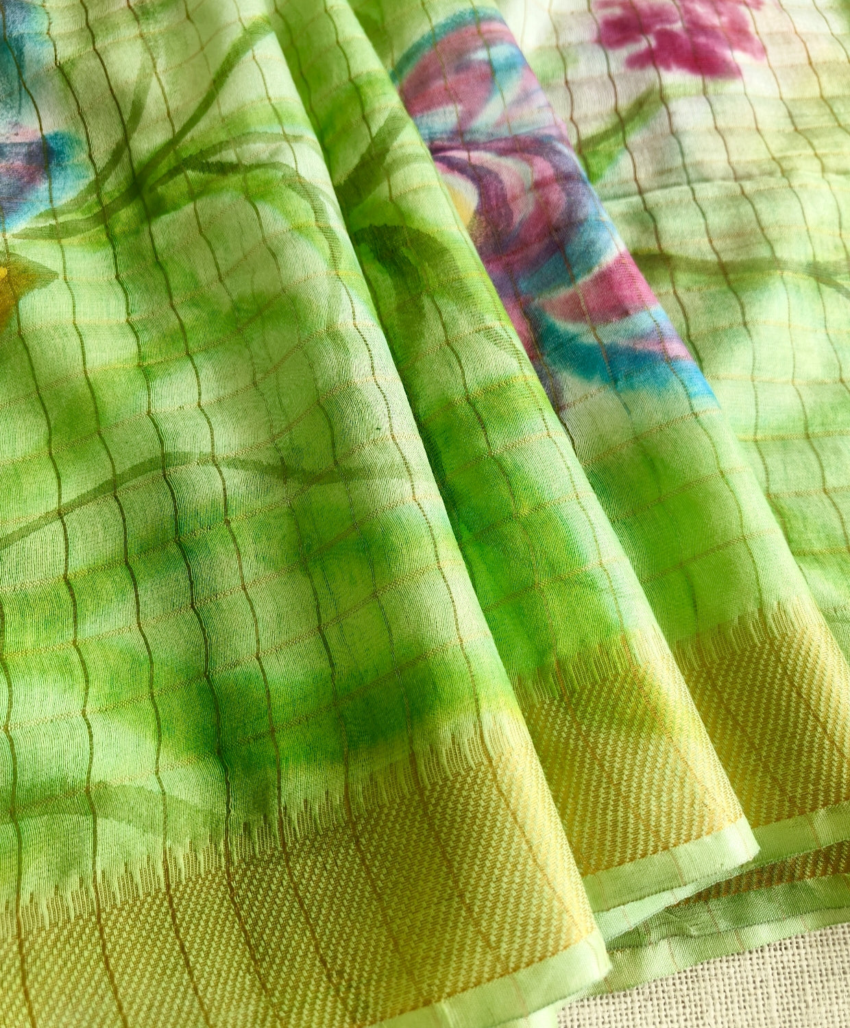 Green Maheshwari Silk Hand-painted Saree