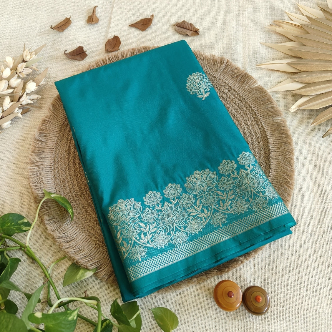 Rama Green Banarasi Kadwa Katan Silk