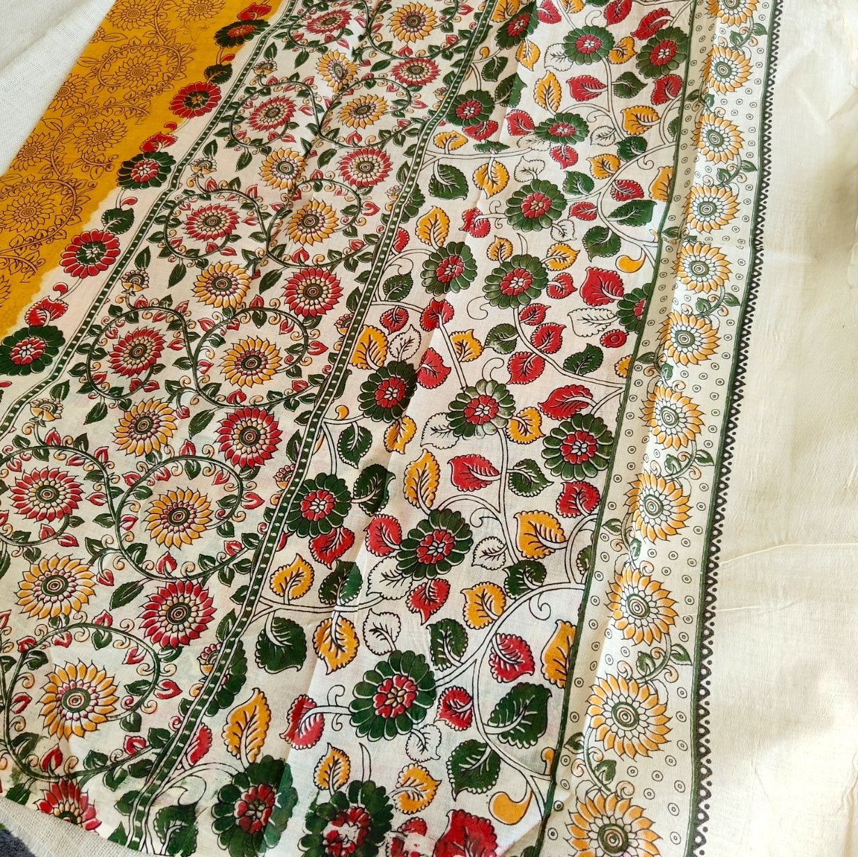 Yellow Floral Pure Cotton Saree