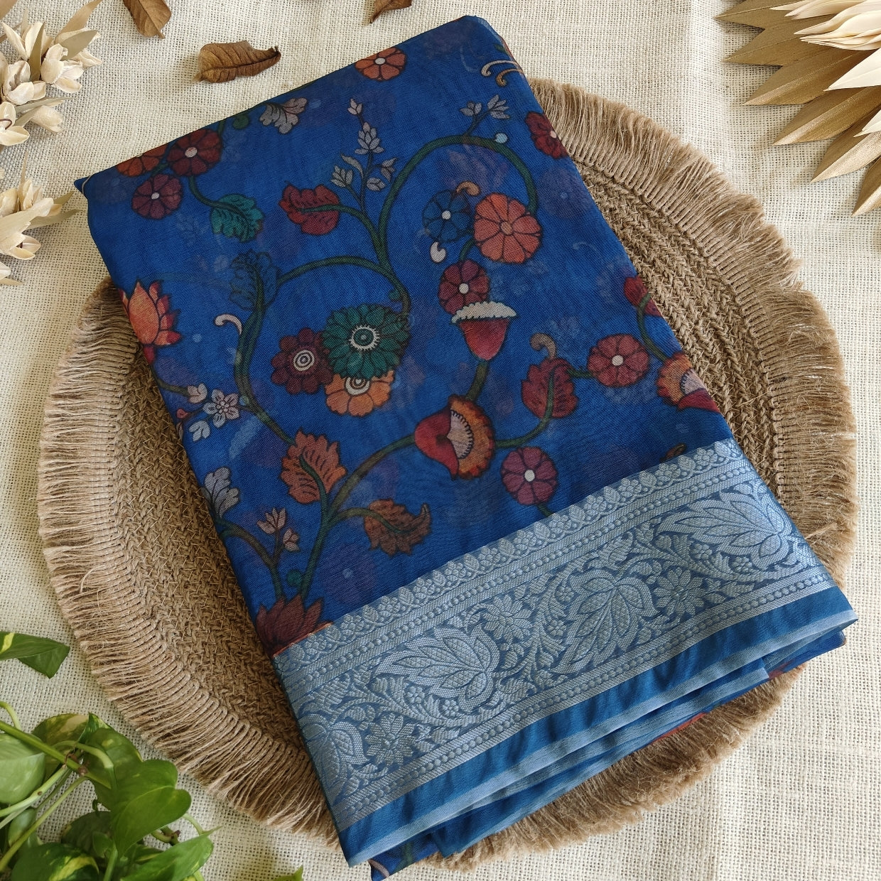 Dark Blue Semi Organza Saree