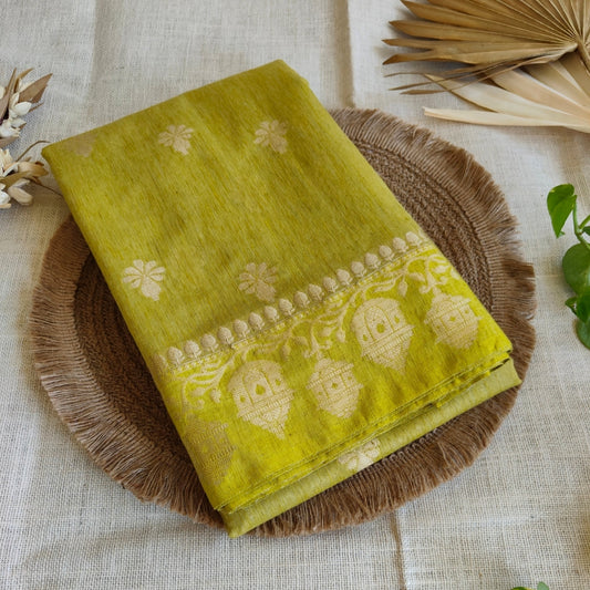 Lemon Yellow Munga Silk Saree