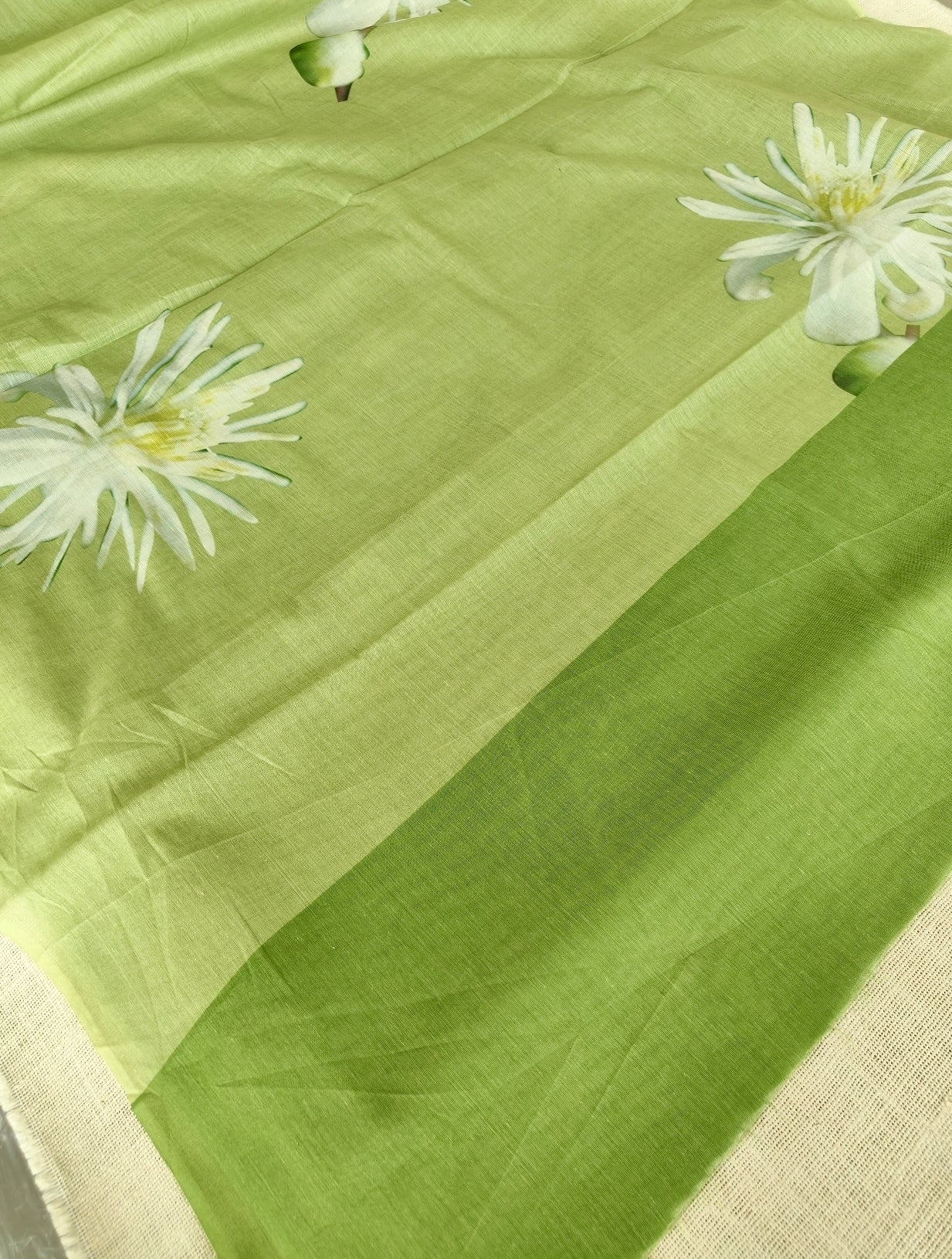Olive Green Muslin Cotton Saree