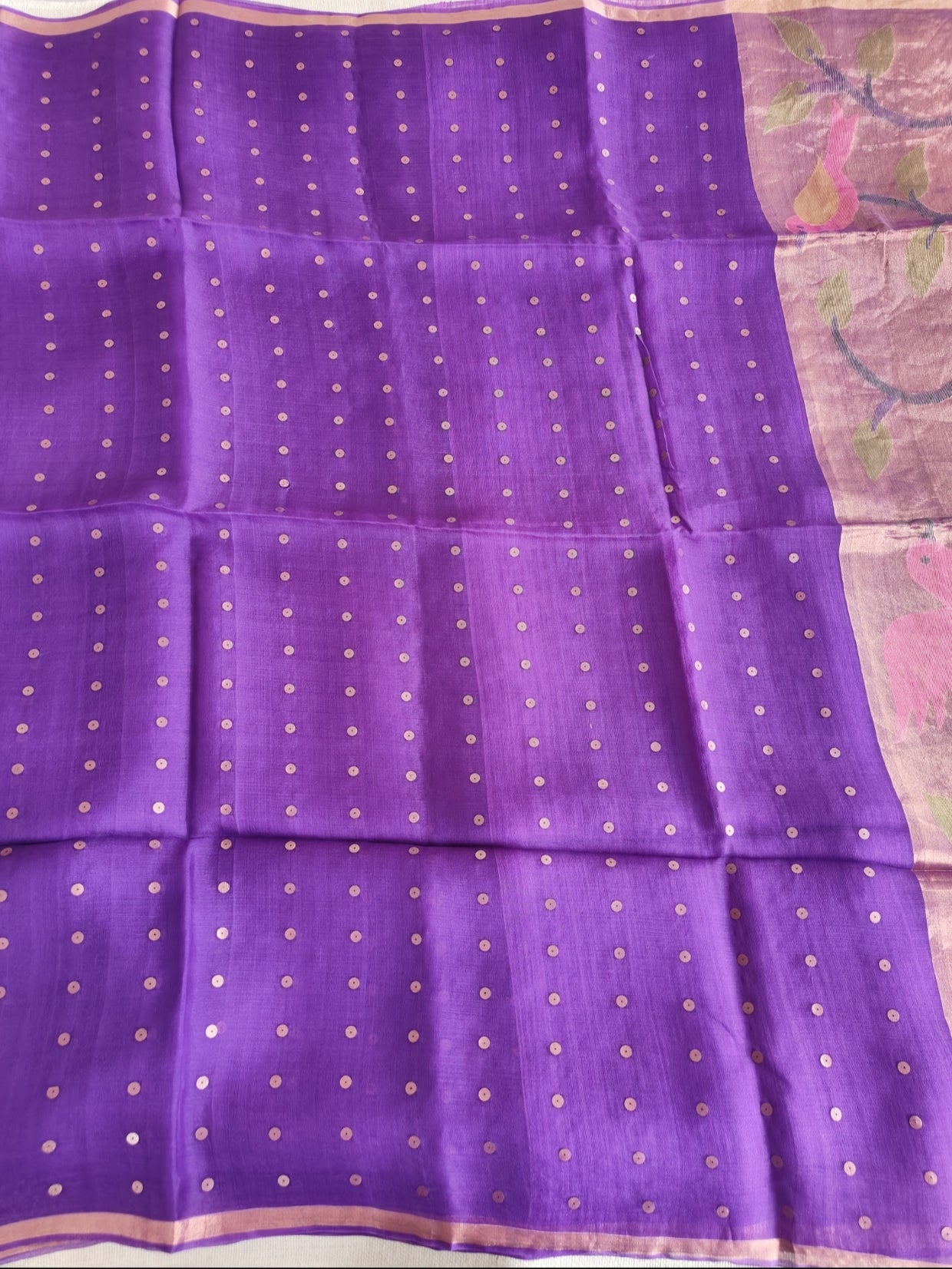 Purple Pure Muslin Sequin Paithani Pallu Saree