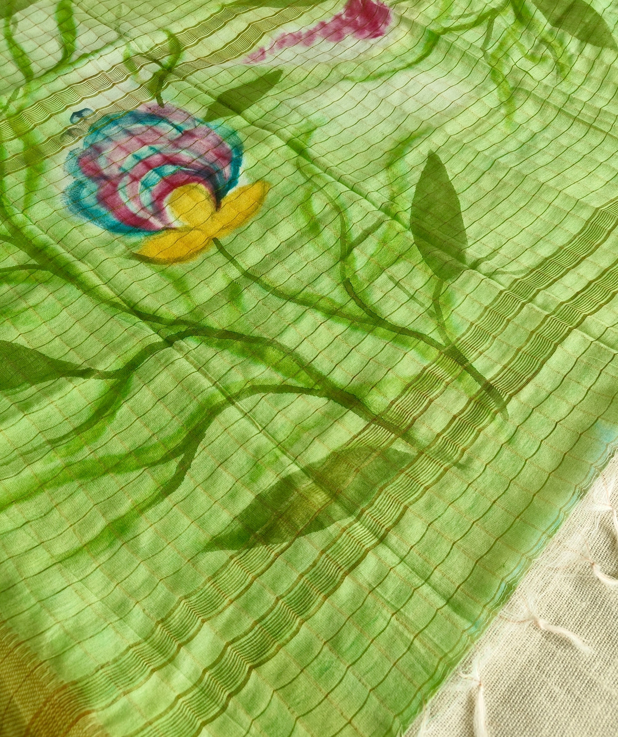 Green Maheshwari Silk Hand-painted Saree