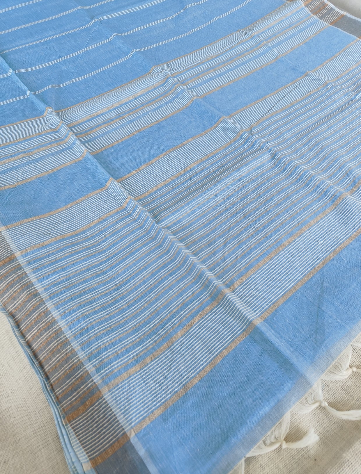 Blue Pure Jute cotton Saree