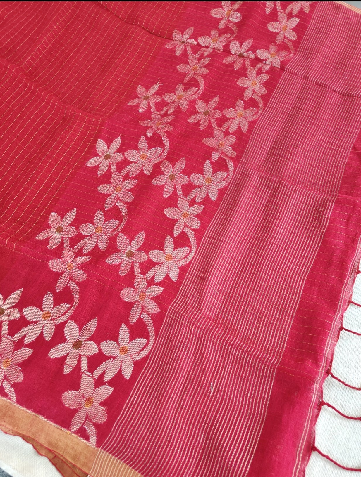 Crimson Red Khadi Linen Saree