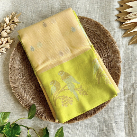 Yellow Zari Kota Silk Saree