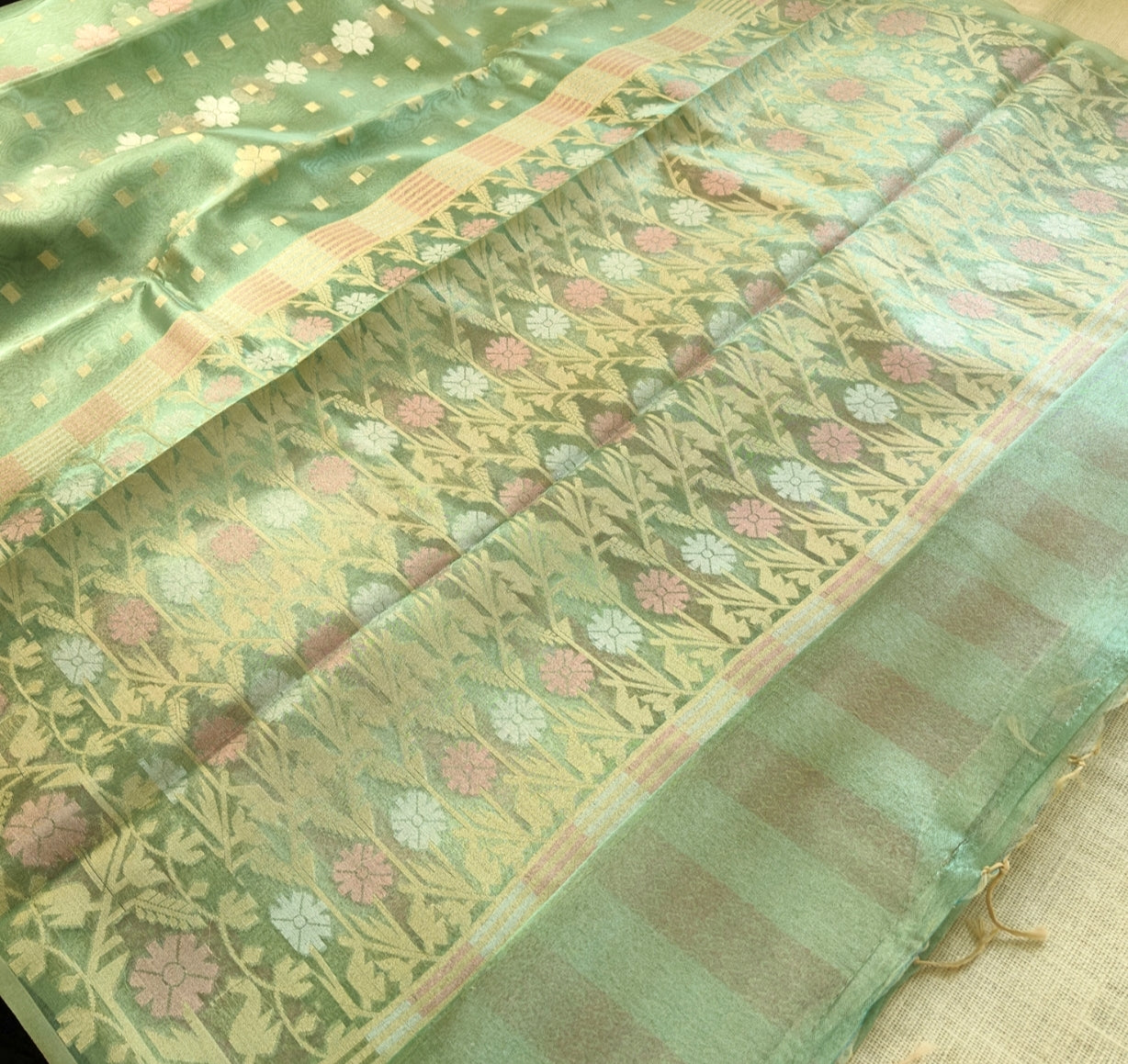 Green Shimmer Tissue Silk Saree