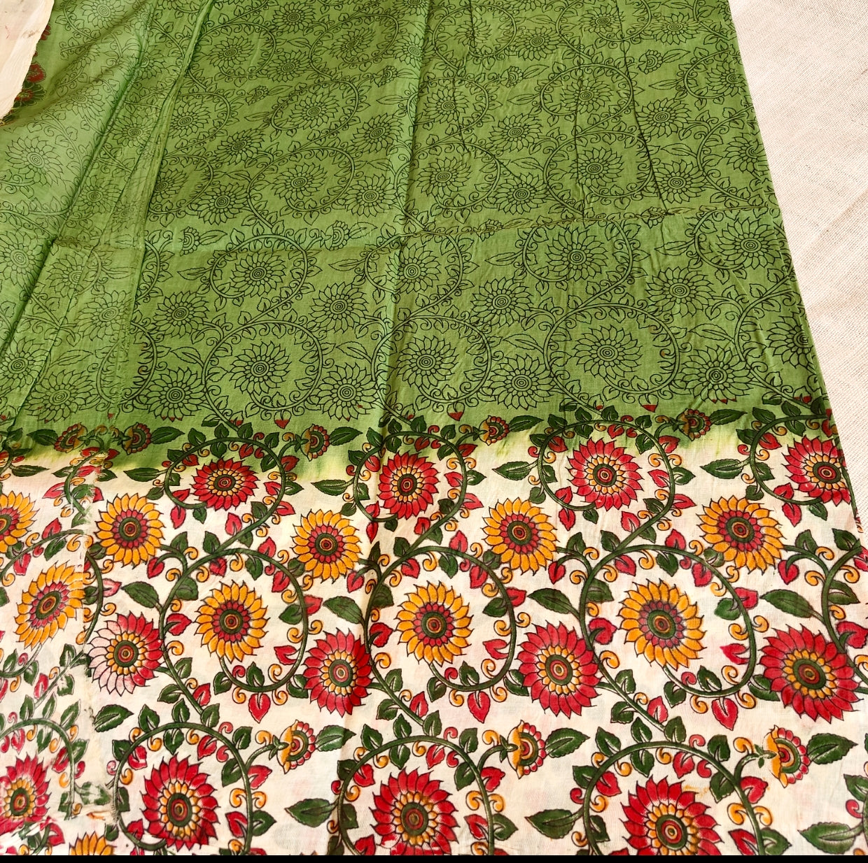 Green Floral Pure Cotton Saree