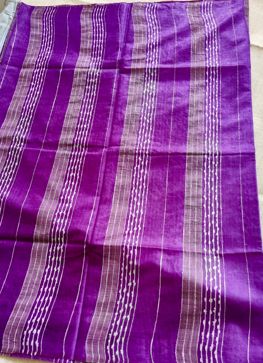 Purple with Grey Baswara Staple Silk Saree