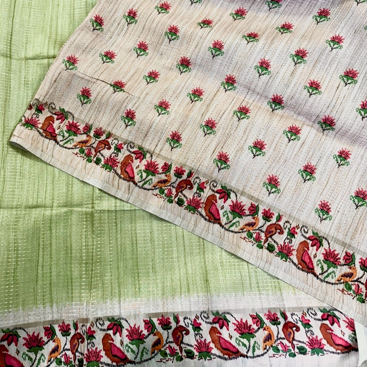Pista Green Pichwai Semi Tussar Saree