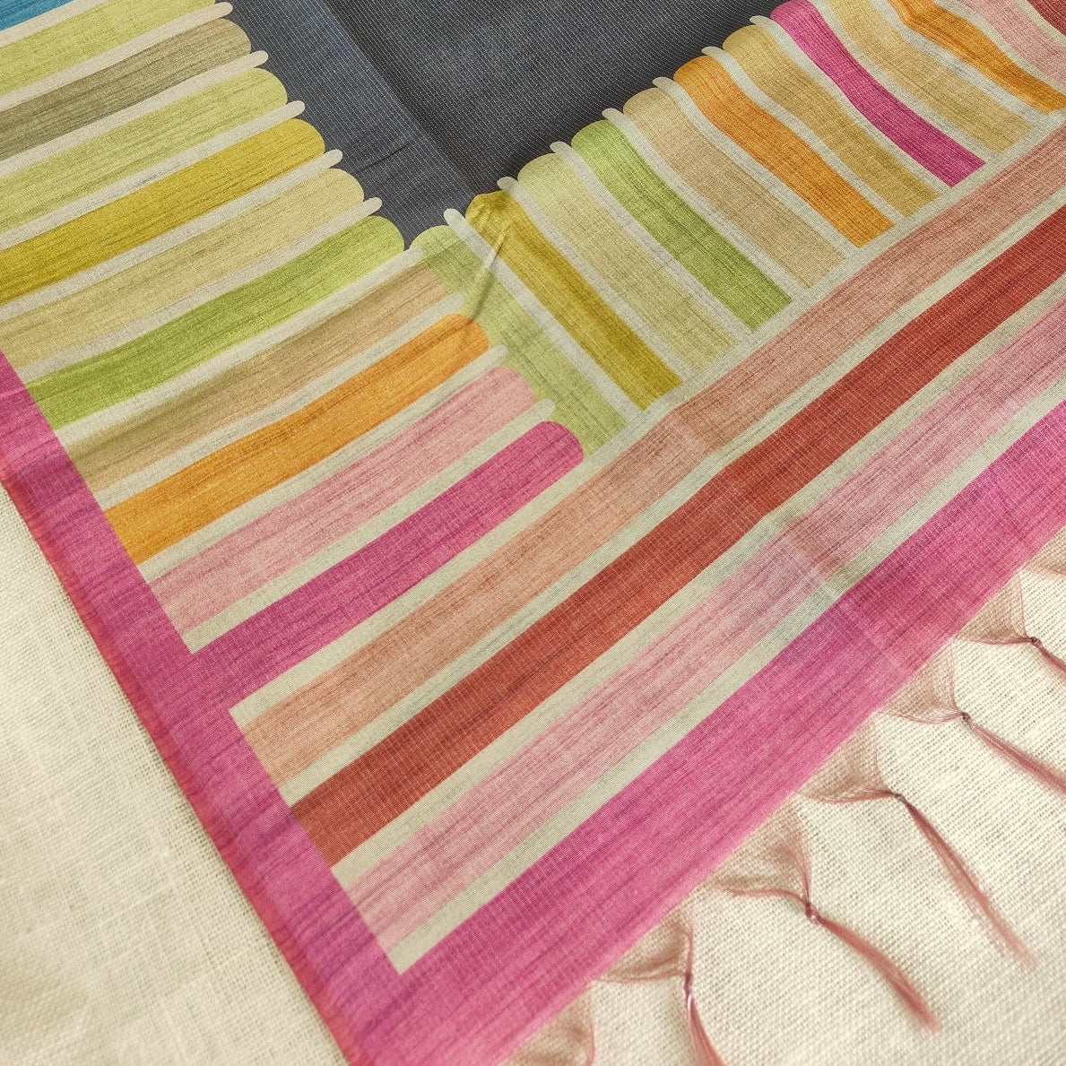 Black Tissue Rainbow Semi Tussar Saree