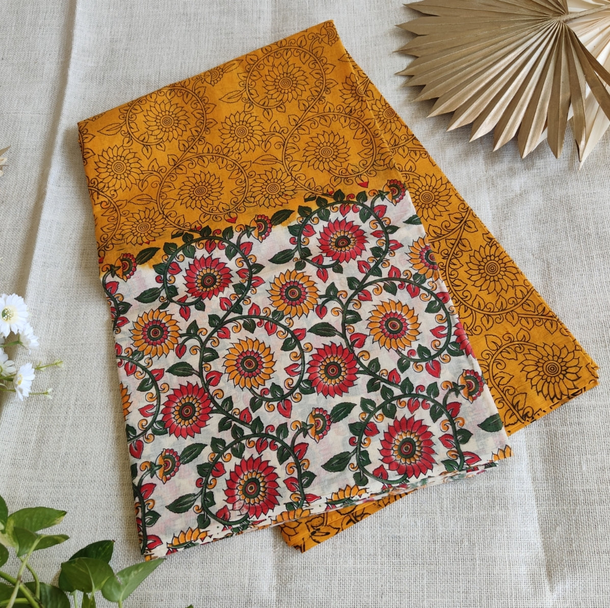 Yellow Floral Pure Cotton Saree