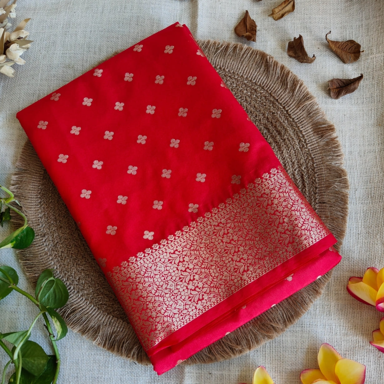 Red Chanderi Silk Saree