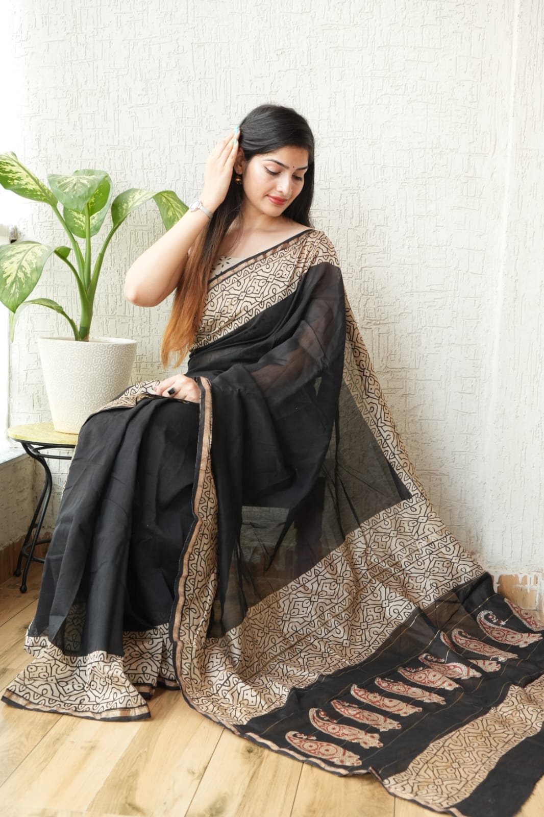 Black Chanderi Silk Cotton Saree
