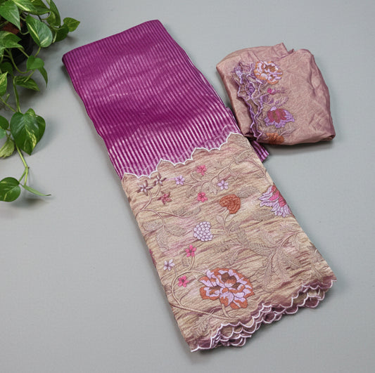 Magenta Pure Tissue Embroidery Silk Saree