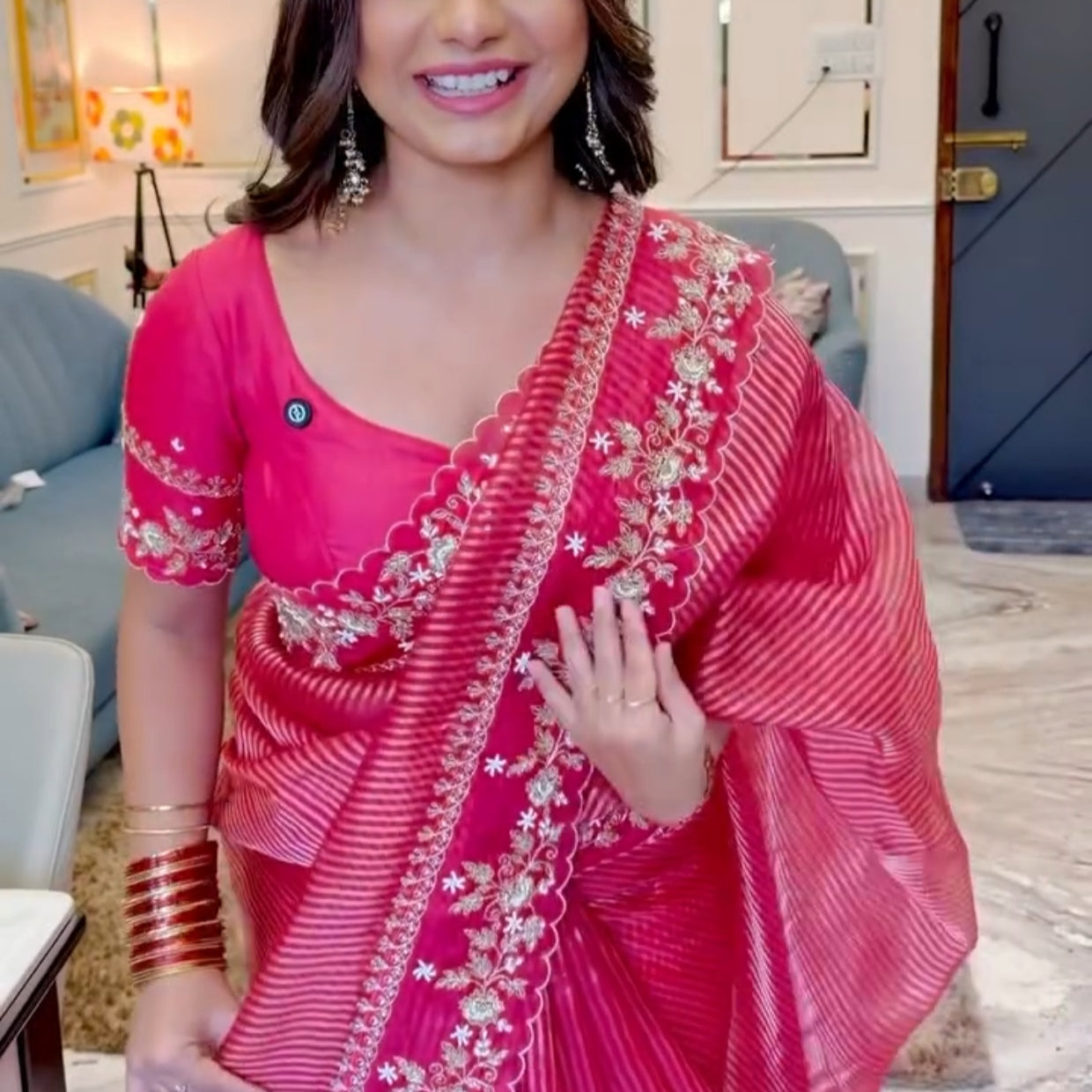 Red Pure Kora Tissue Silk Designer Saree